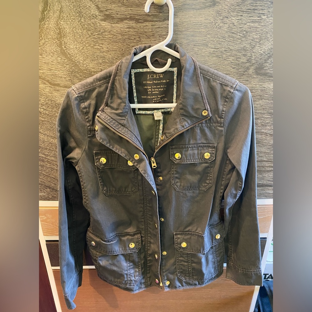 JCrew Woman’s Relaxed Boyfriend Field Jacket XS Green and Gold Buttons